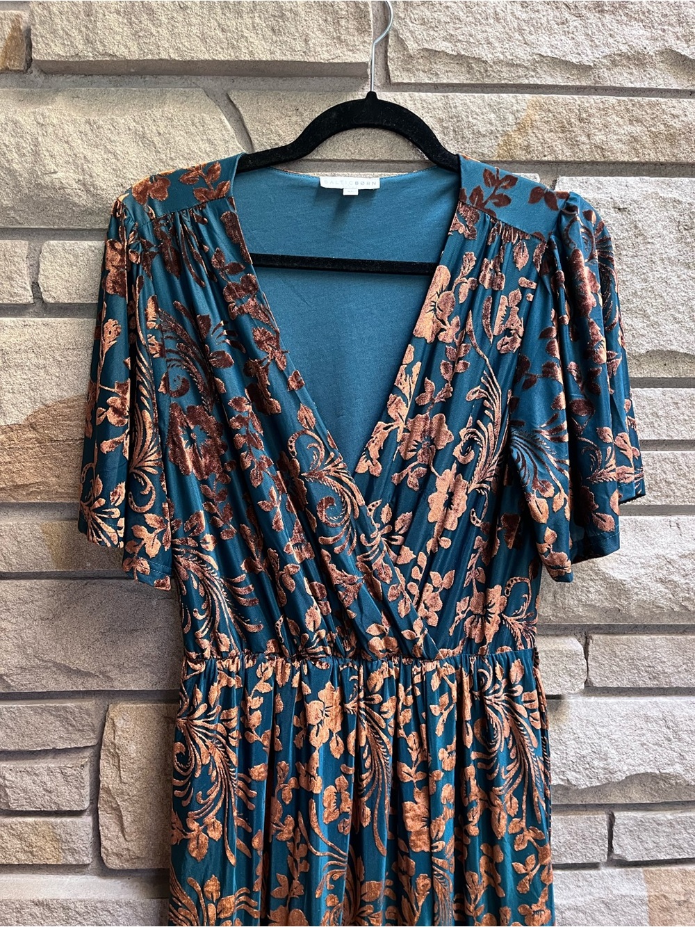 Baltic Born Uma Velvet Maxi Dress Jade Green Bronze Floral XL fall wedding guest - Picture 9 of 16